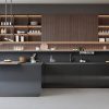 Image of a kitchen with cabinets made with Thermally Fused Laminate in color Espresso and Acrylic Laminates in Charcoal in Gloss finish by Duramar.