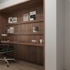 Image of a Home Office area with bookcase made with Thermally Fused Laminate in color Parisian Walnut by Duramar.