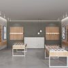 Image of a Retail Store with furniture made with Thermally Fused Laminate in Rift Oak by Duramar.